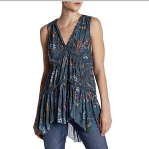 Floral Blue Sleeveless Top